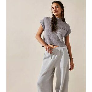 Free People Boxy Sweater Womens Size XS Gray Cropped Cap Sleeve Ribbed K…